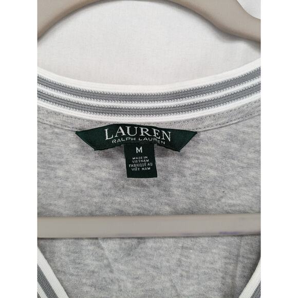 Lauren Ralph Lauren V Neck TShirt M Gray Striped Short Sleeve Everyday Wear Work - Picture 3 of 9